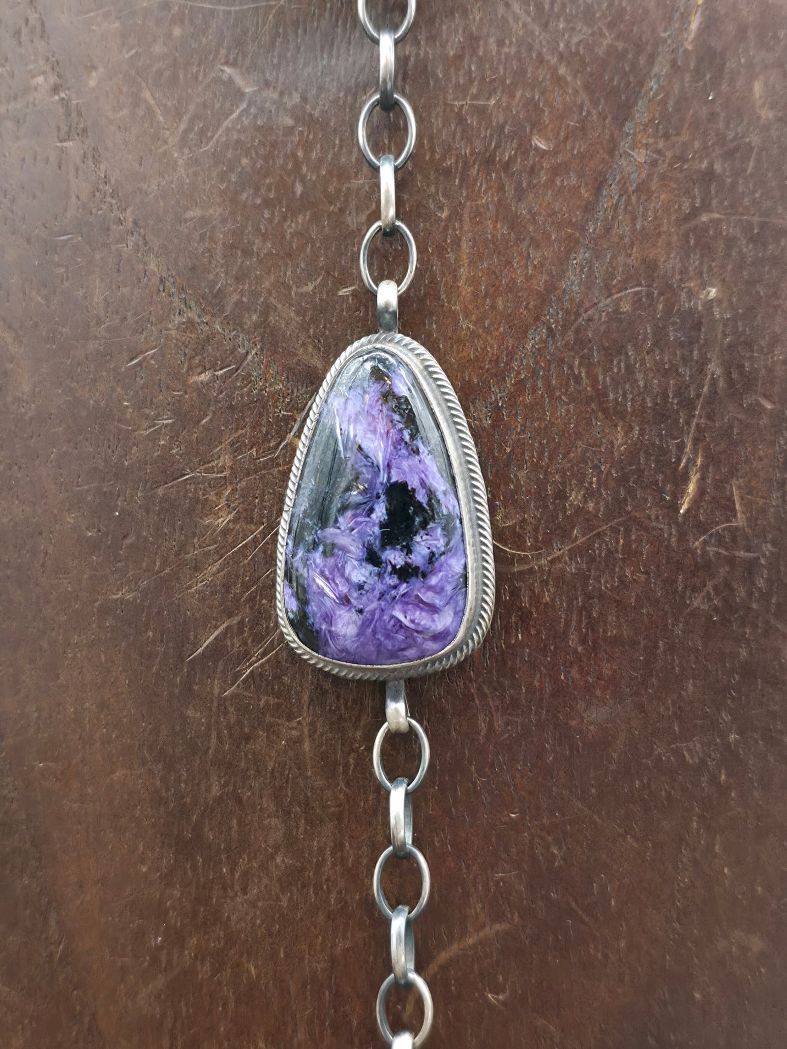 Sterling Silver and Charoite Lariat Necklace with 1912 Quarter - 18 in.