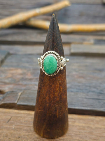 Green Turquoise Sterling Silver Ring with Stamped Shank - Size 6