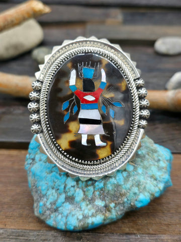 Vintage/Estate Sterling Silver Kingman Turquoise Squash Blossom Necklace by R. Bahe - 28 in.