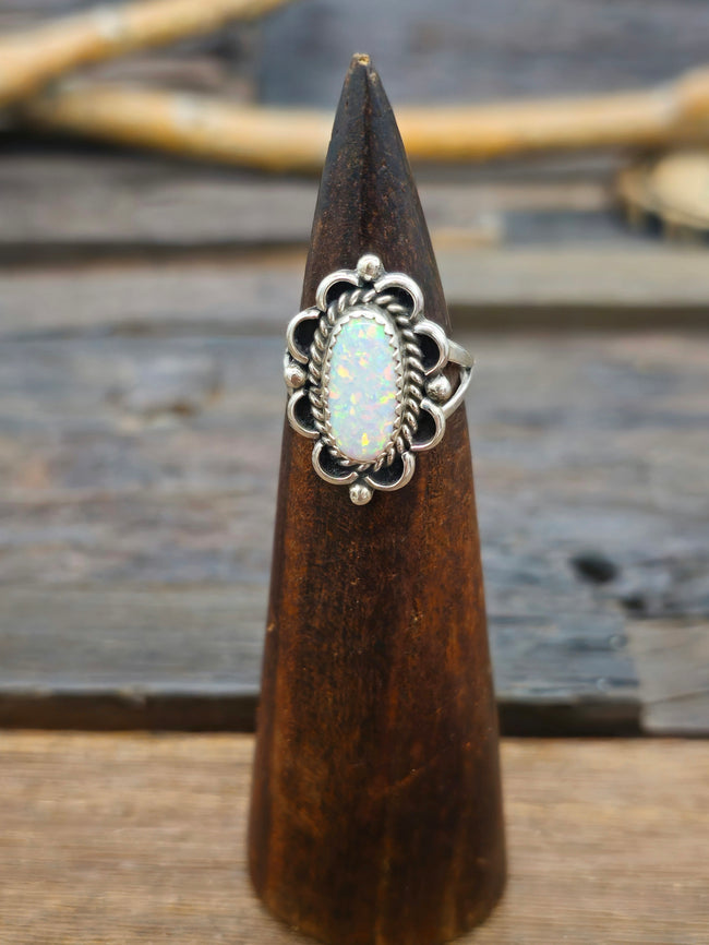 White Lab Opal Sterling Silver Ring by Priscilla Smith - Size 7