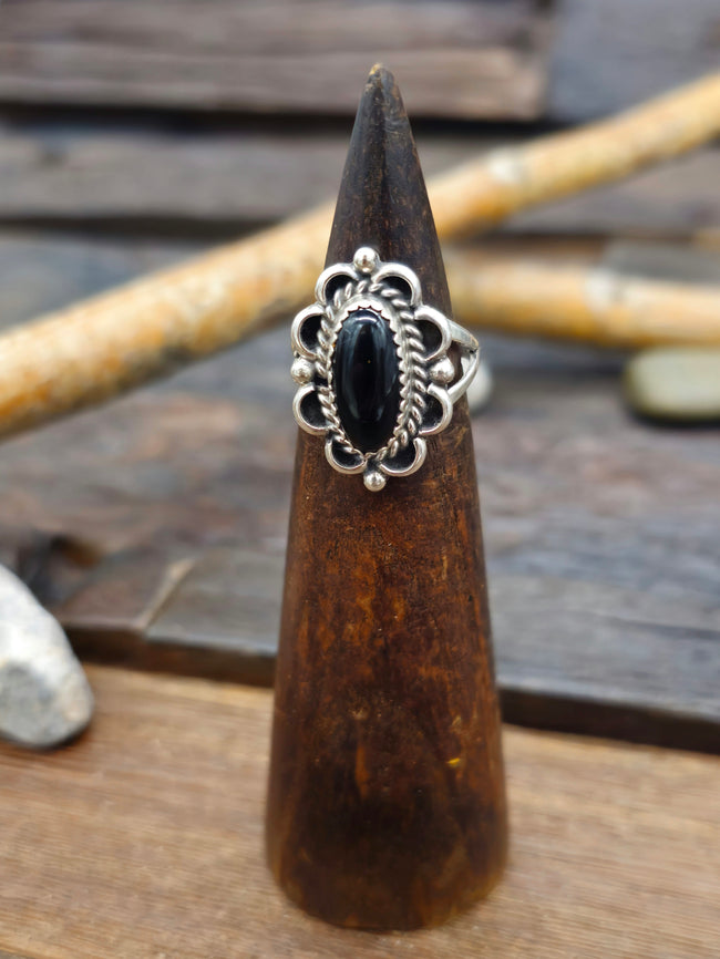 Black Onyx Sterling Silver Ring by Priscilla Smith - Size 7