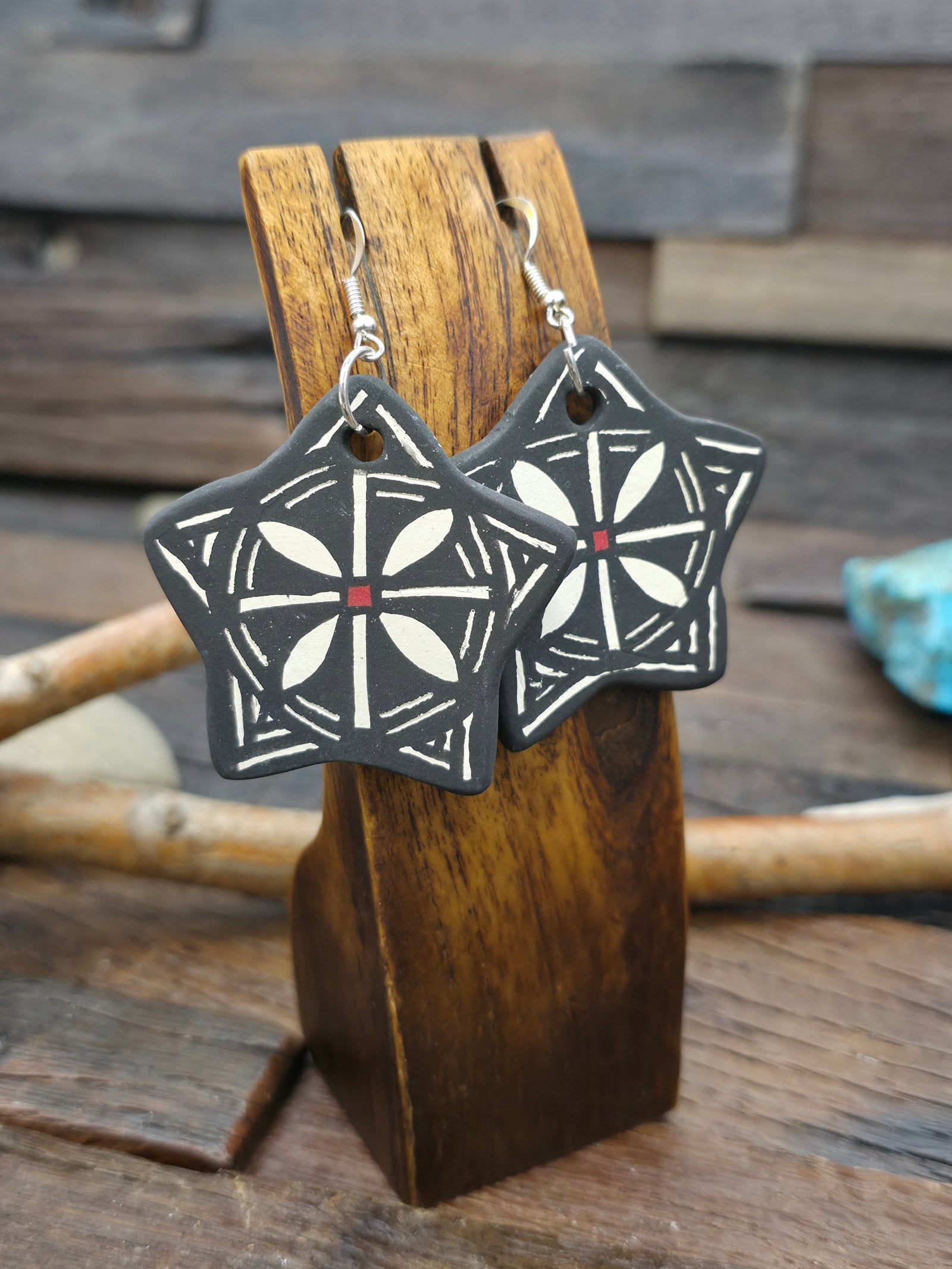 Pottery Dangle Earrings by Mary Garcia - 2 1/2 by 2 in.
