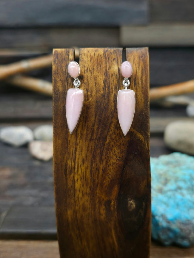 Two Stone Sterling Silver and Peruvian Opal Earrings by Elsie Armstrong