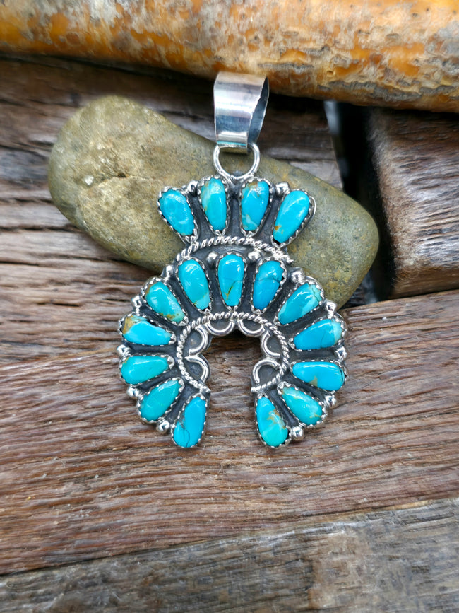 Sterling Silver Turquoise Naja Pendant by Zeita Begay - 2 in. by 1 1/4 in.