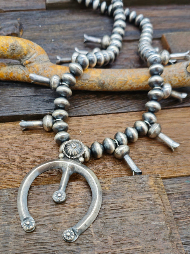 Sterling Silver Squash Blossom Necklace 24 in