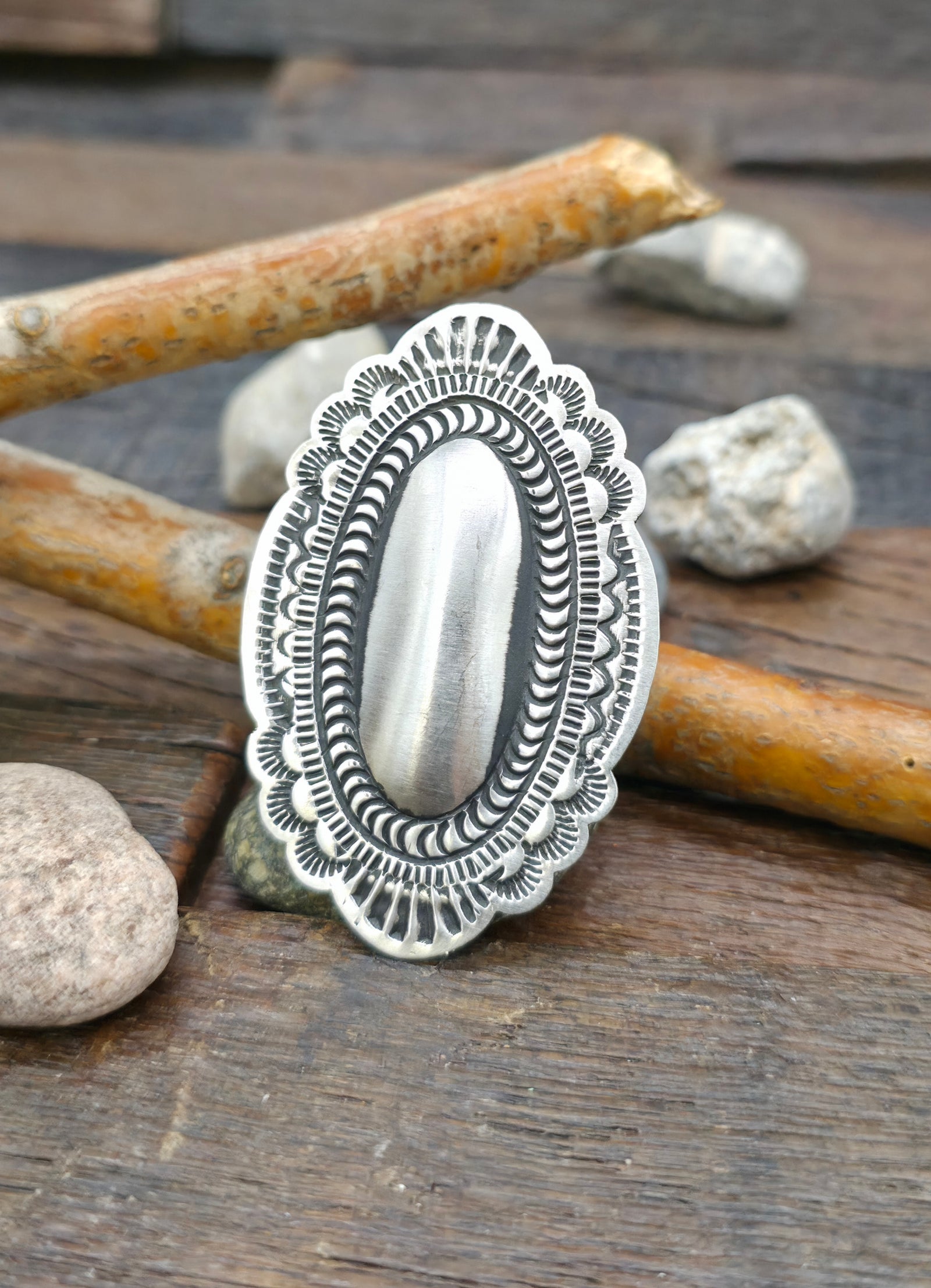 Adjustable Oval Smooth Center Sterling Silver Ring by Leander Tahe