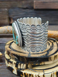 Turquoise and Stamped Sterling Silver Cuff by Mark Yazzie - 6 1/2 in.
