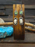 Sterling Silver White Buffalo and Sonoran Turquoise Lariat Necklace and Earring Set by Rosella Paxson - 32 in.w/2 1/2 in. Drop