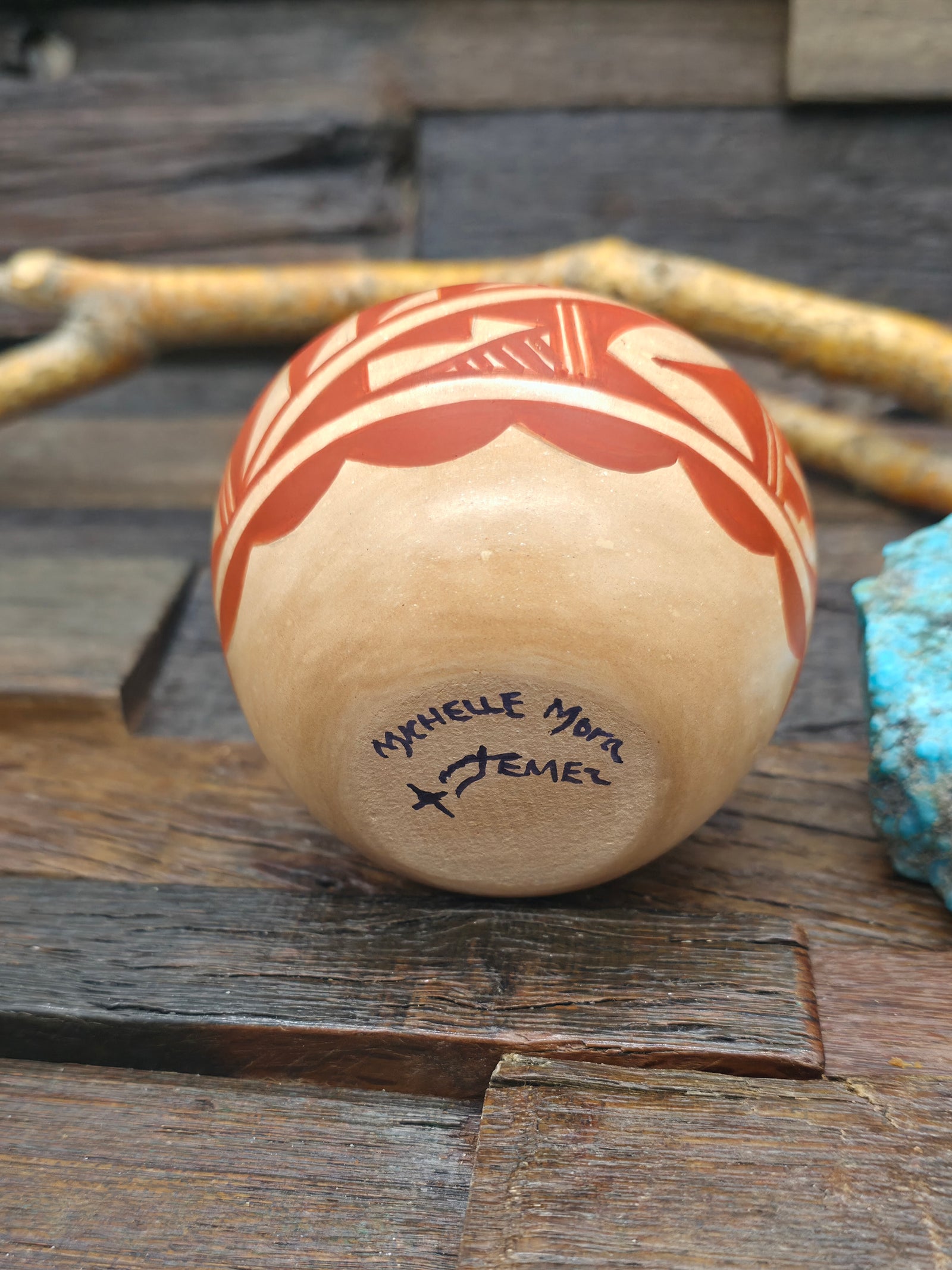 Handmade Painted Jemez Pot by Michelle Mora - Red - 2 1/4 in. by 3 in. by 3 in.