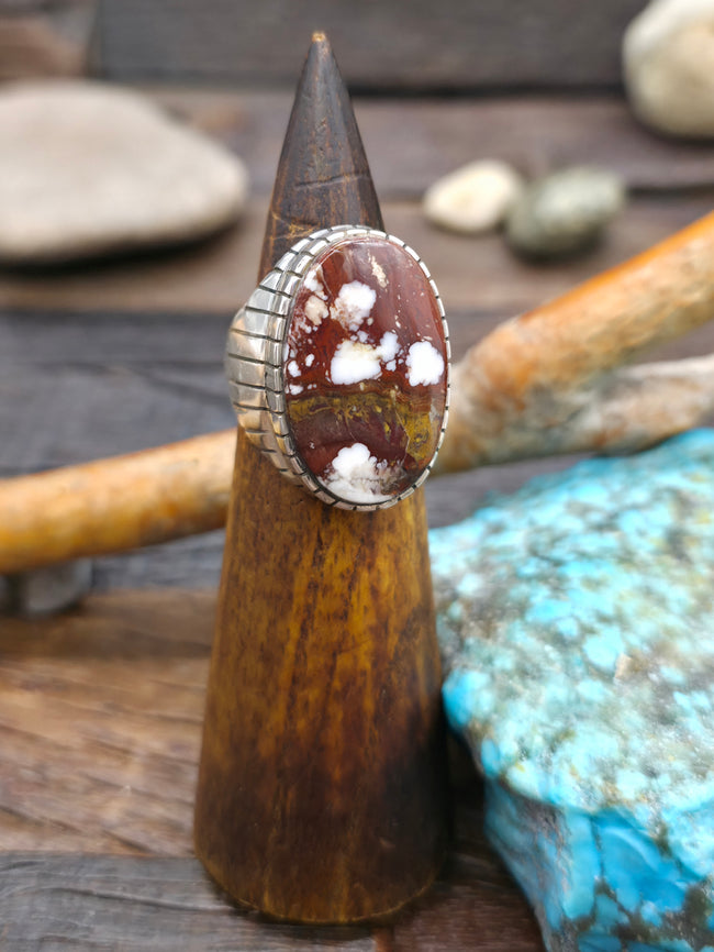 Oval Sterling Silver Wild Horse Ring by Bennie Romano - Size 9 1/2