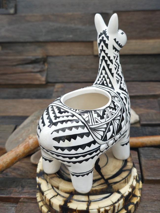 Hand Painted Black and White Alpaca Planter by A. Tsosie - 6 1/2 in. by 4 1/2 in. by 2 1/2 in.