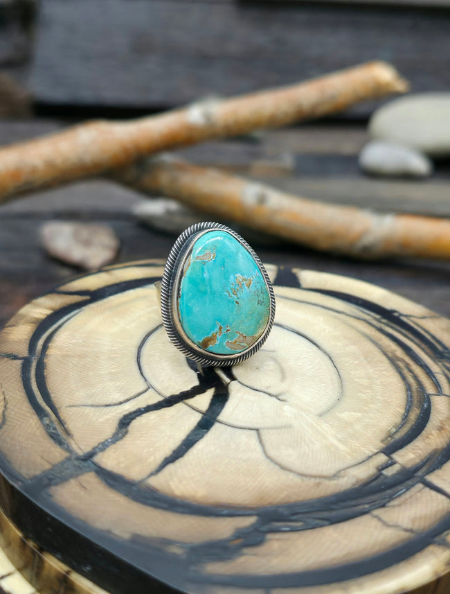 Leon Martinez Turquoise and Sterling Adjustable Ring