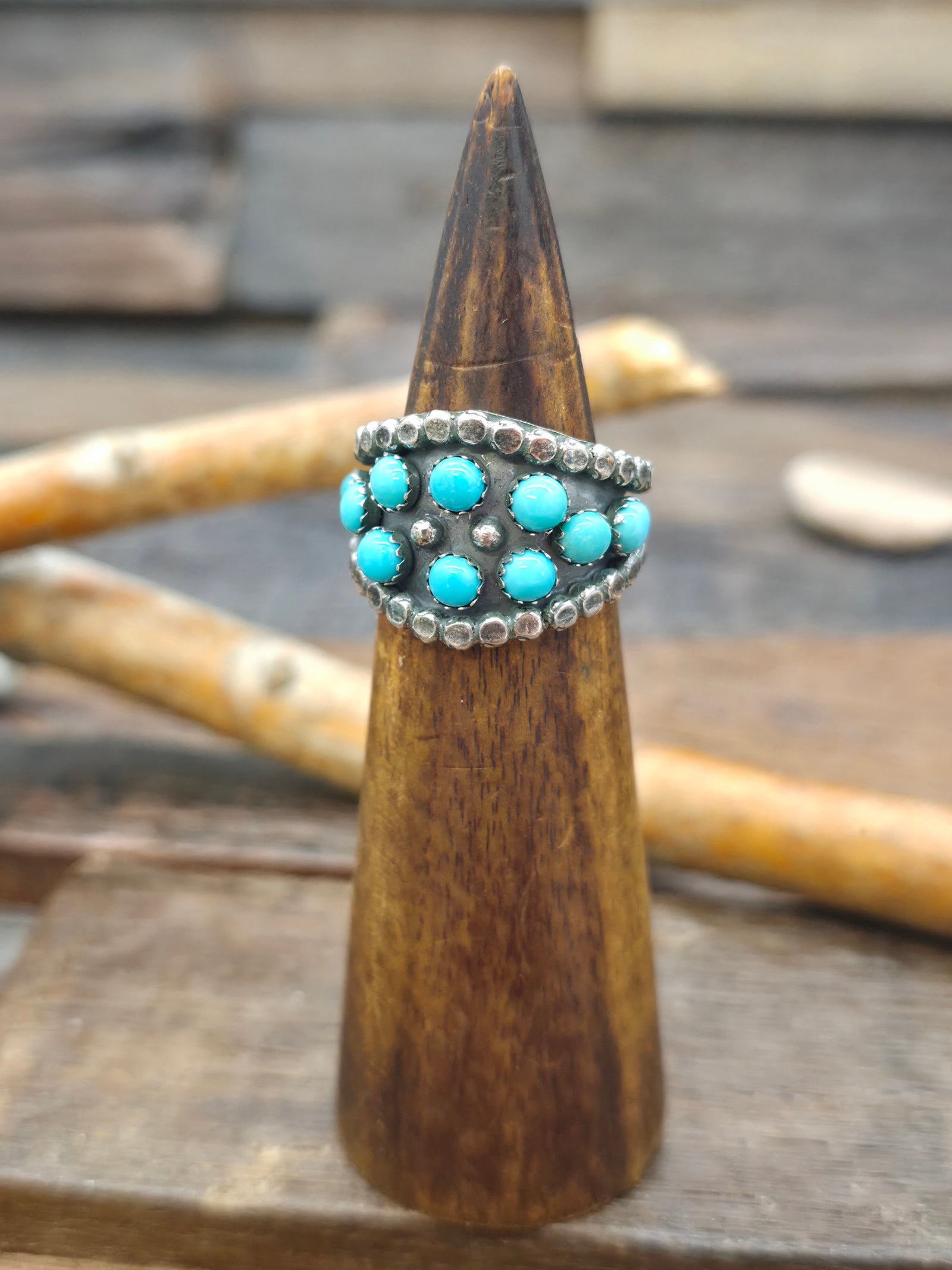 Sterling Silver Blue Turquoise Snake Eye Ring by Kenny Lonjose - Size 9