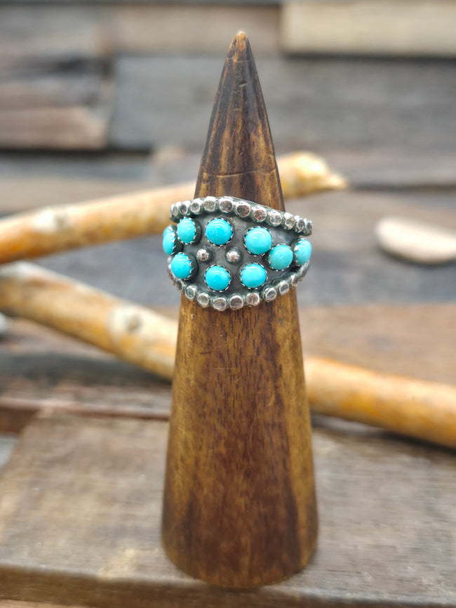 Sterling Silver Blue Turquoise Snake Eye Ring by Kenny Lonjose - Size 9