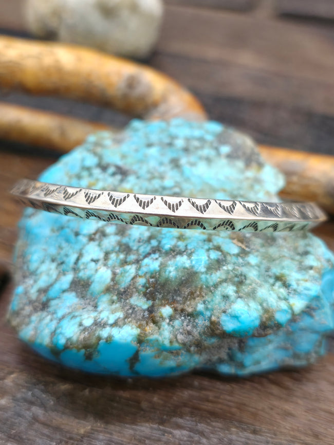 Stamped Sterling Silver Bangle by Landon Secatero - 8 in.