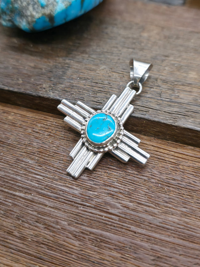 Turquoise and Sterling Silver Zia Symbol Pendant by Priscilla Apache