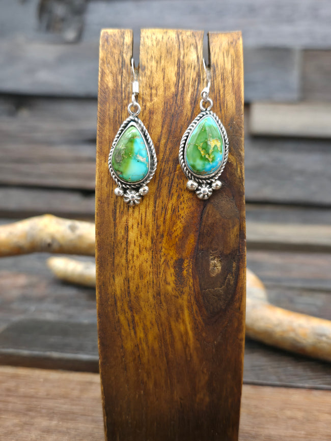 Sonoran Gold Turquoise Teardrop Sterling Silver Hook Dangle Earrings by Carolyn Apachito