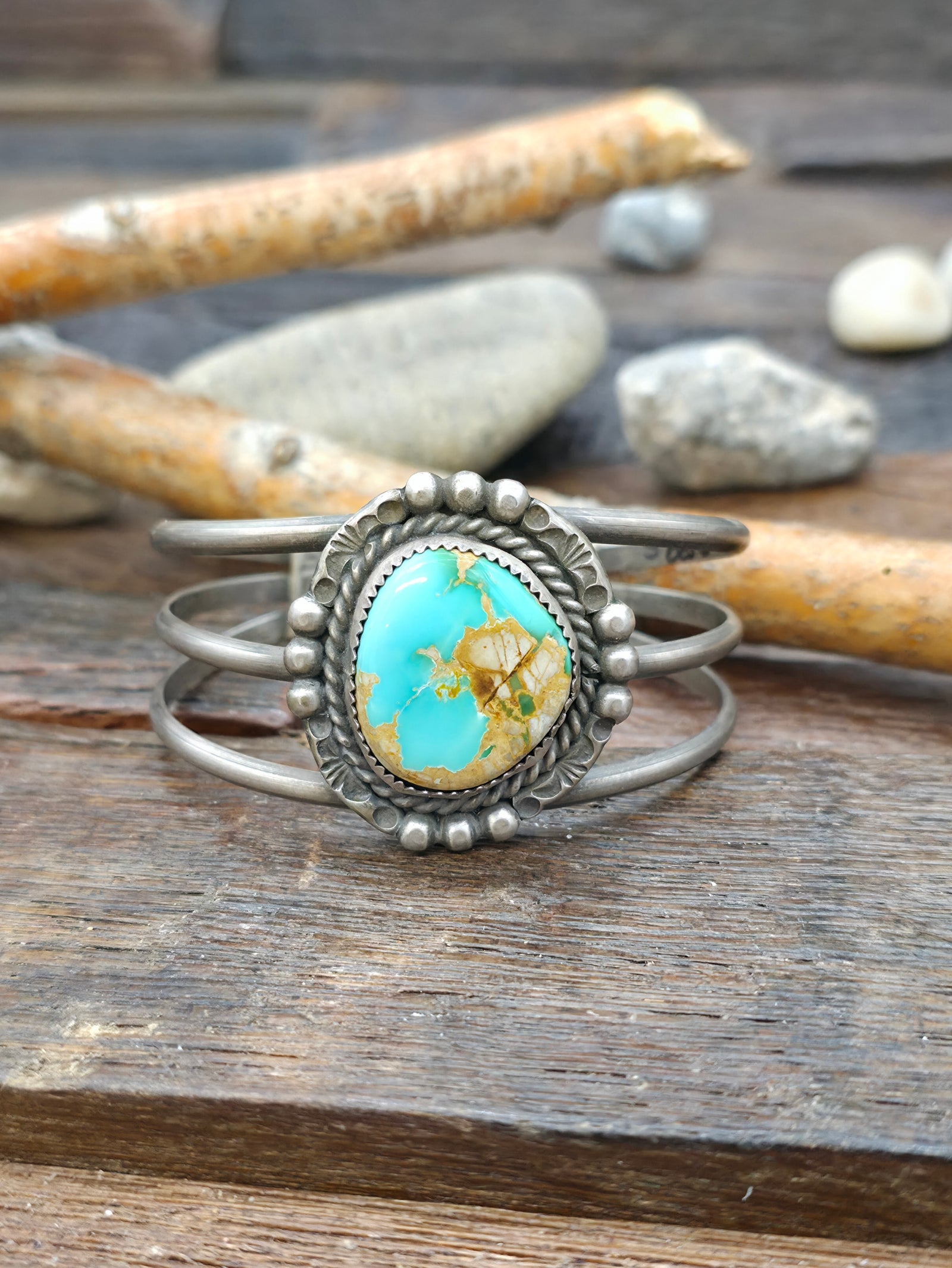 Stamped Sterling Silver Turquoise Cuff Bracelet - 6 1/4 in. with Gap