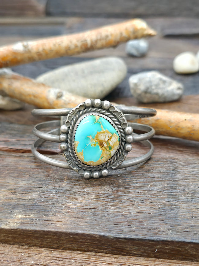 Stamped Sterling Silver Turquoise Cuff Bracelet - 6 1/4 in. with Gap