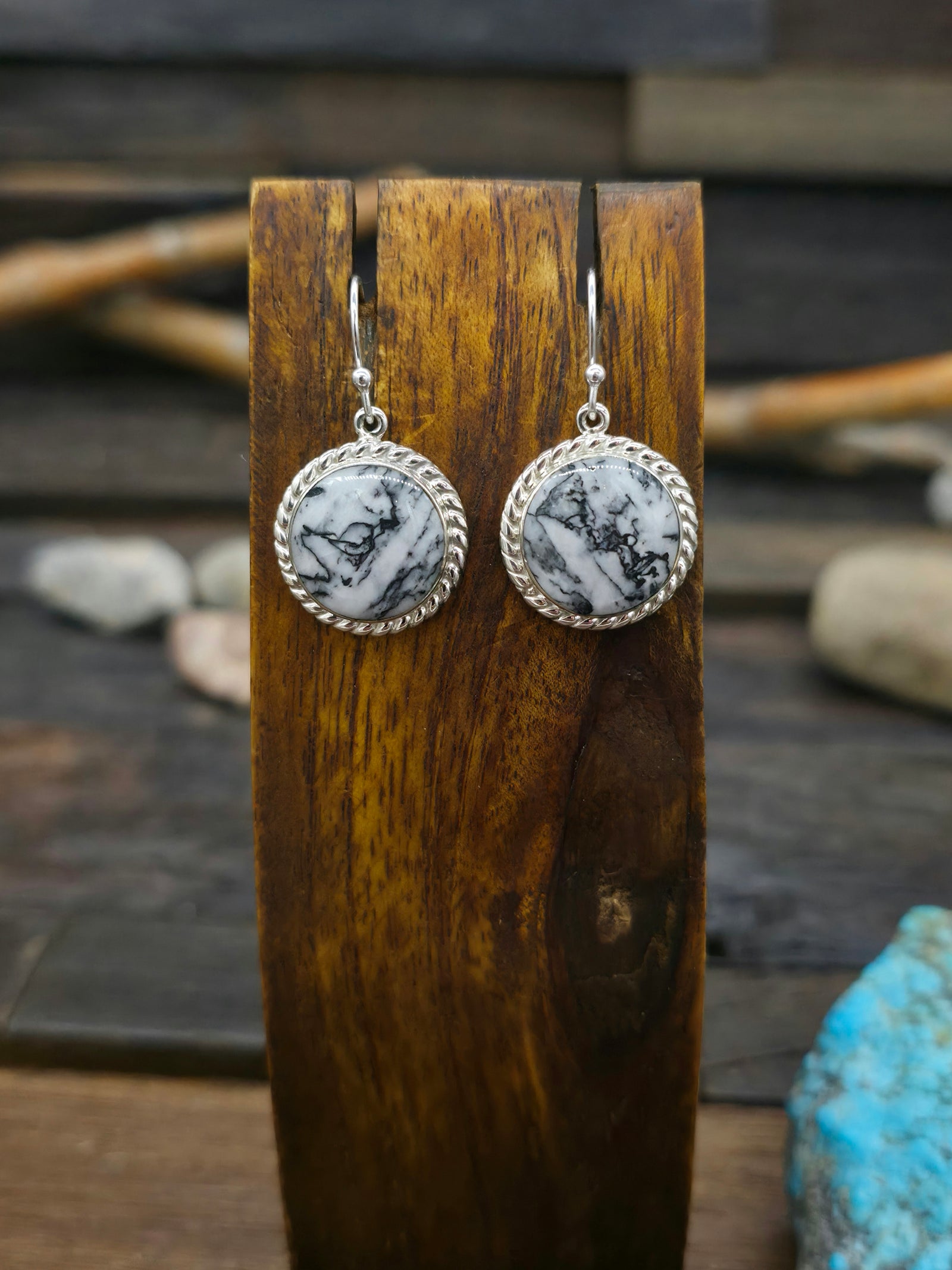 Sterling Silver White Feather Jasper Earrings by Nikoli Ashley