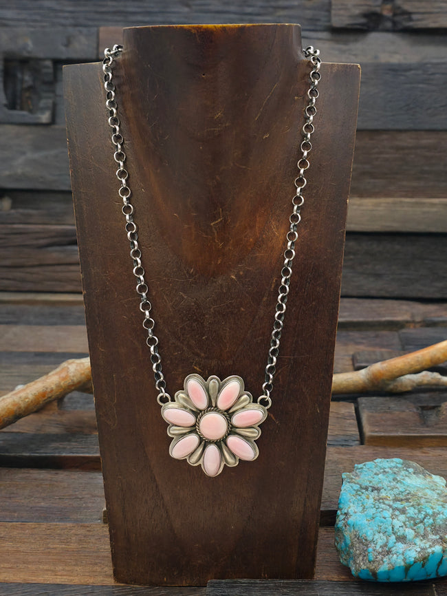 Pink Conch Sterling Silver Cluster Pendant Necklace by Eloise Richards - 20 in.