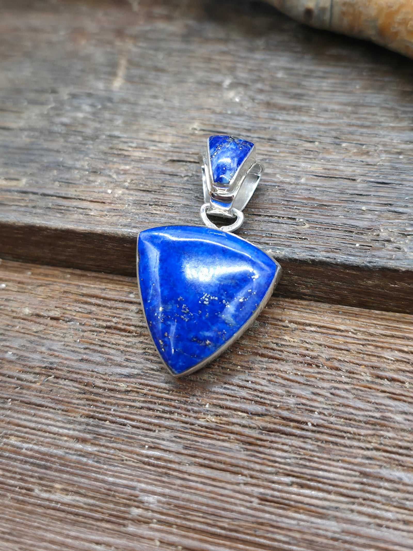 Geometric Sterling Silver Lapis Lazuli Pendant by Cheryl Martinez - 1 1/4 in. by 3/4 in.
