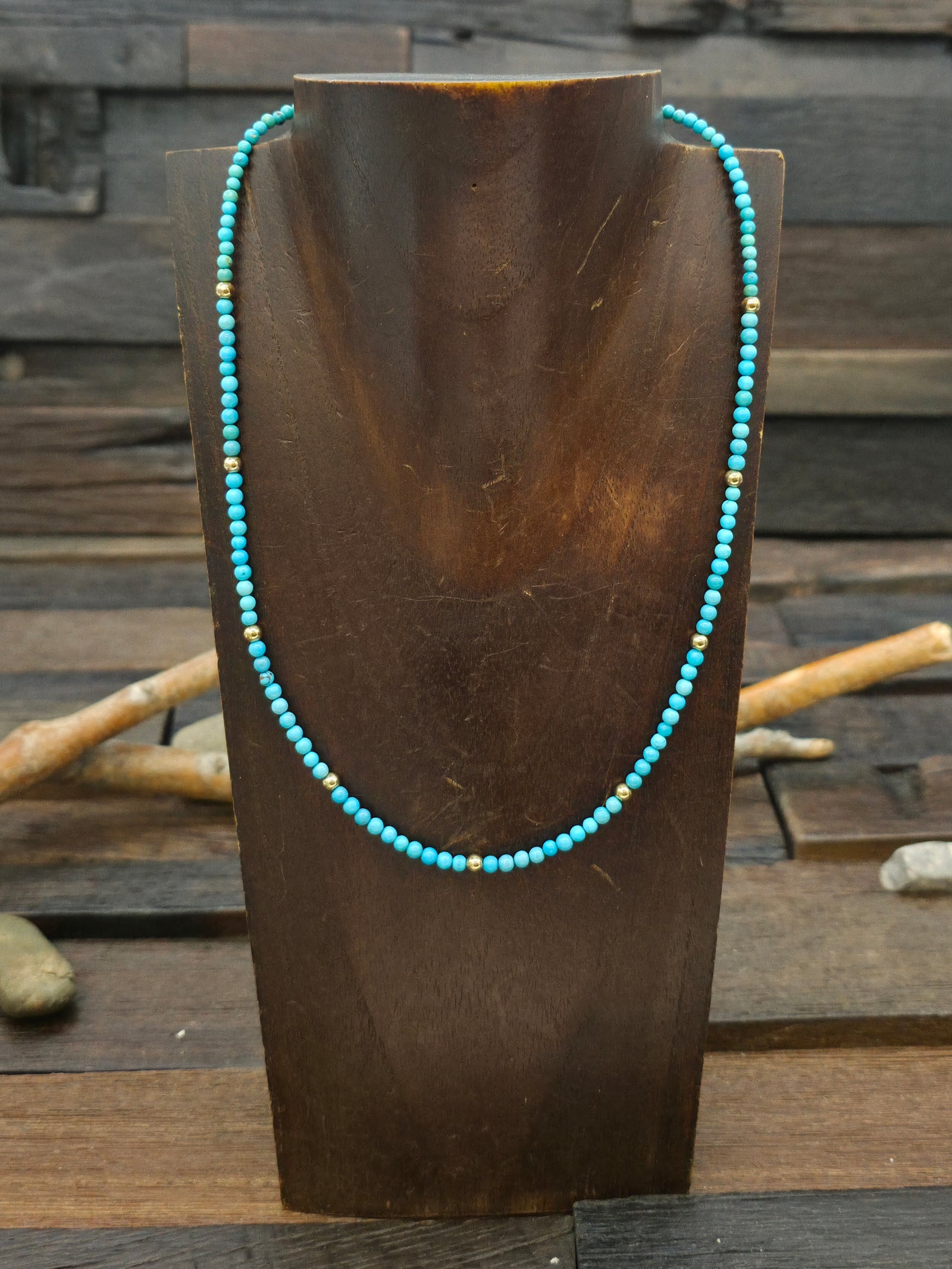 Turquoise 14K Gold Bead Necklace - NON NATIVE MADE - 18 in.