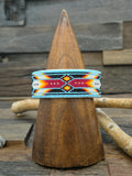 Beadwork Cuff - Large Feather Design on Blue - 7 in.