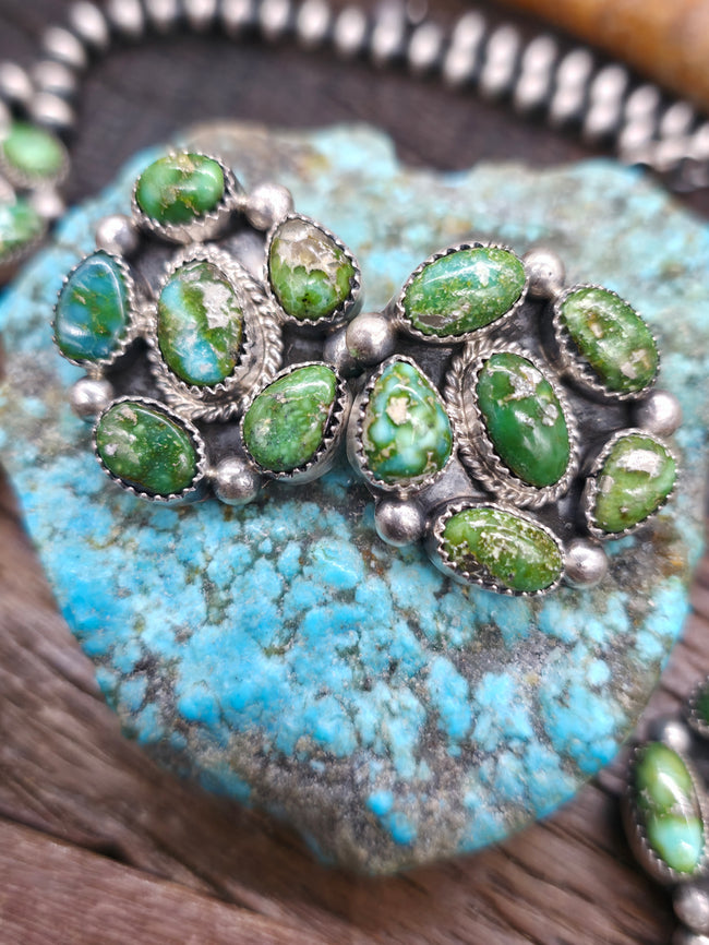 Sterling Silver Sonoran Turquoise Squash Blossom Necklace and Earring Set by Theresa Smith - 26 in.