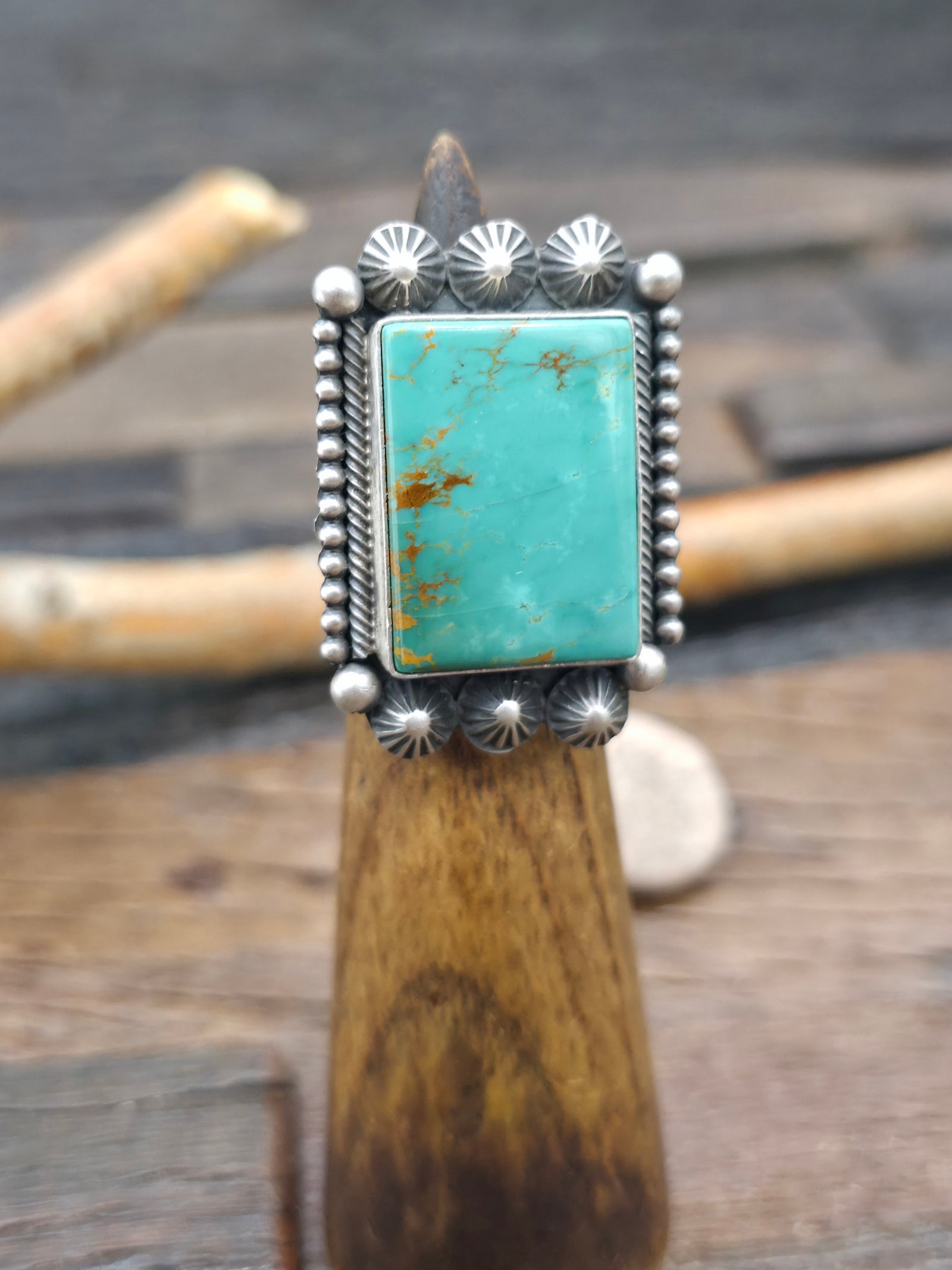 Rectangular Sterling Silver Turquoise Ring by Michael Calladitto - Size 7