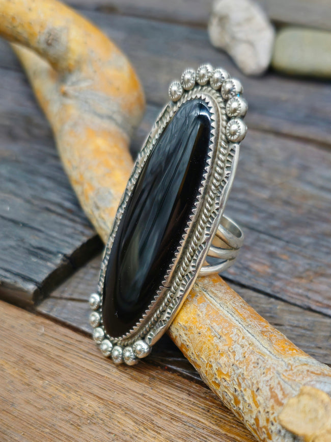 Black Onyx Sterling Silver Ring by Philip Yazzie - Size 8