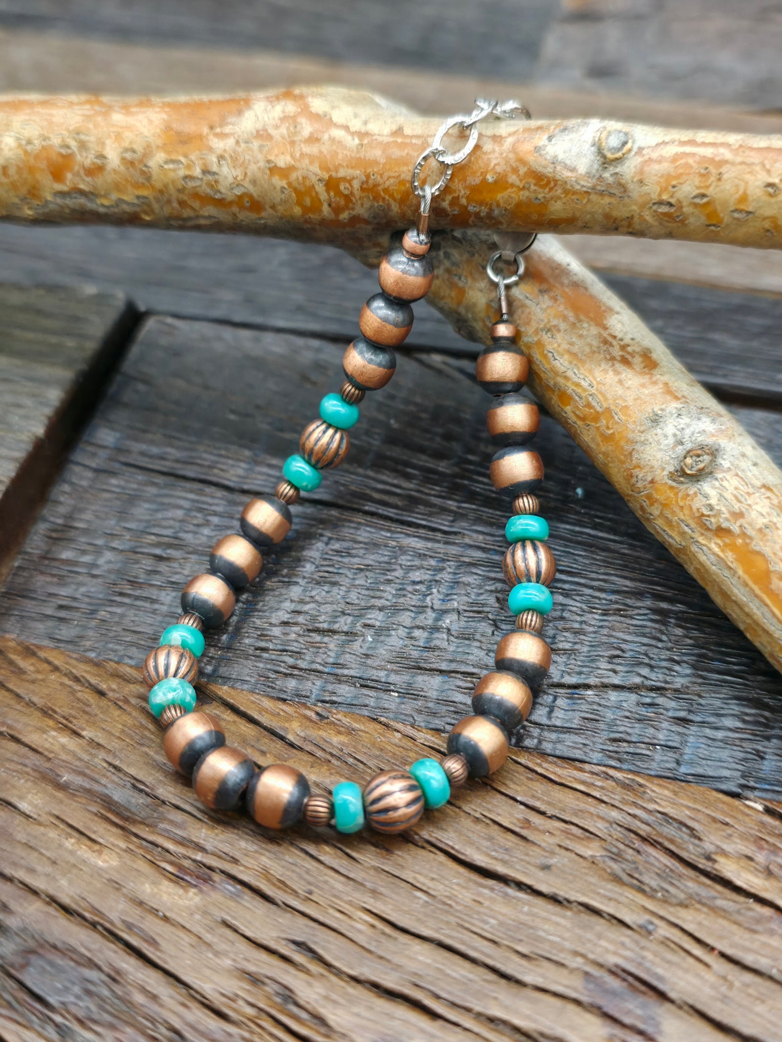 Copper and Turquoise Beaded Bracelet - 7 in. w 3/4 in. Extender