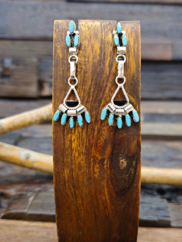 Sterling Silver and Turquoise Petit Point Earrings by Marlinda Booqua