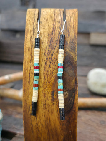 Turquoise Sterling Silver Petit Point Chandelier Earrings by Wayne Johnson - 2 3/4 in. by 1/2 in.