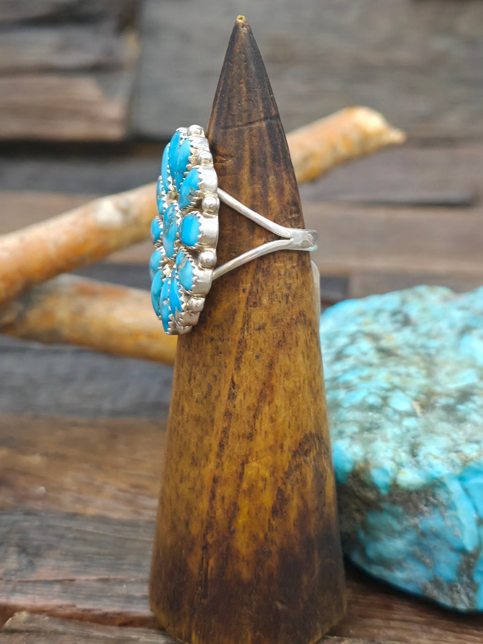Sterling Silver Turquoise Cluster Ring by Justin Wilson - Size 9
