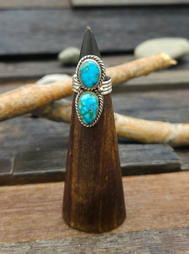 Two Stone Sonoran Turquoise Sterling Silver Ring - Size 5 1/2