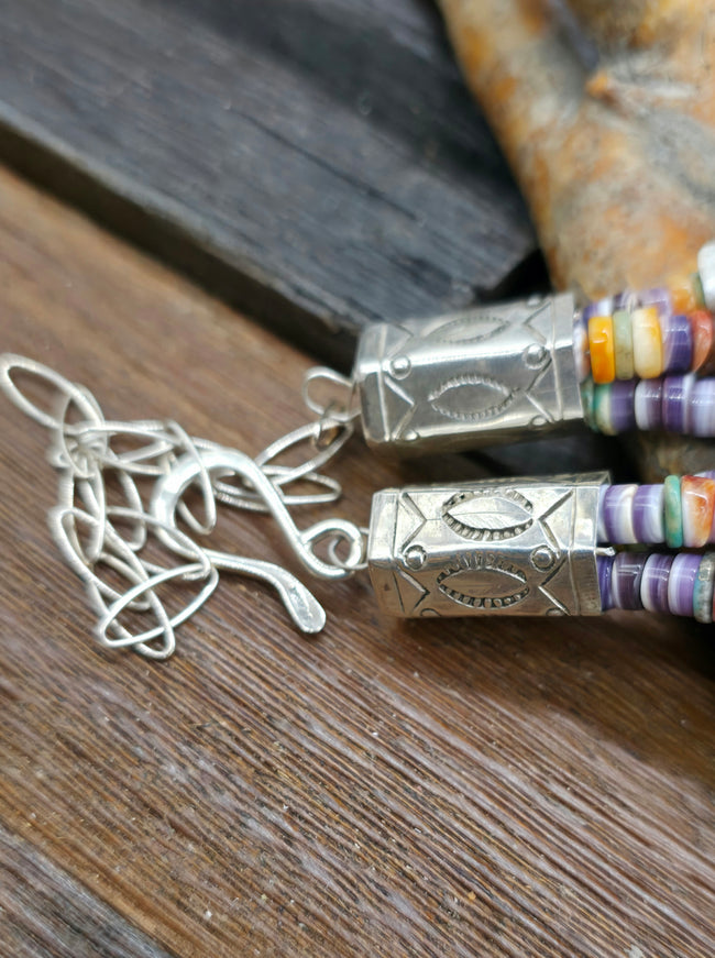 3 Strand Turquoise, Spiny, and Wampum Shell Necklace by Fred Archuleta - 32 in.