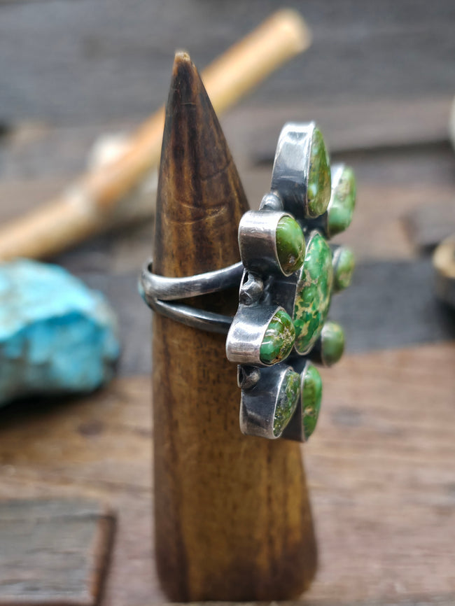 Sterling Silver Sonoran Gold Turquoise Cluster Ring by "M" - Adjustable