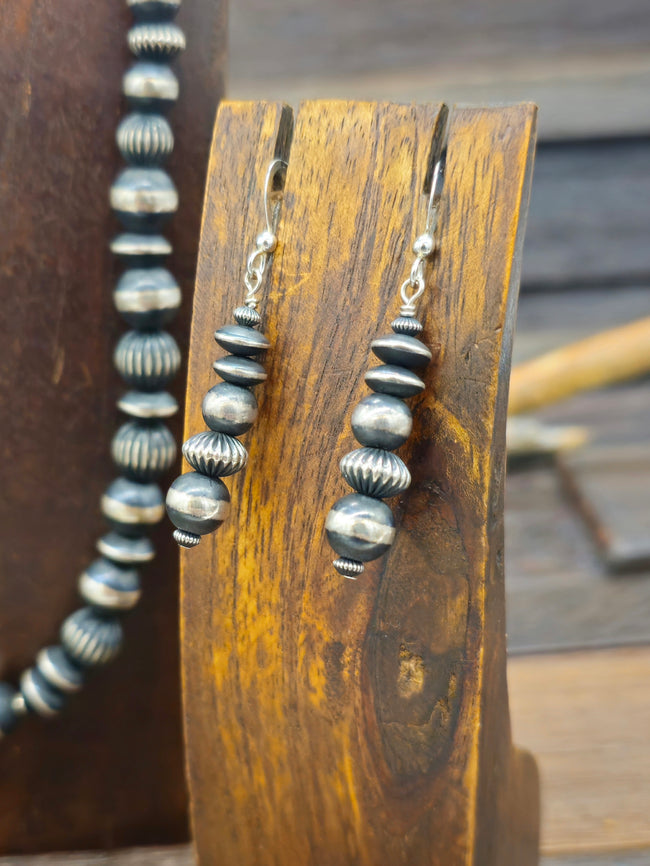 Oxidized Sterling Silver Bead Necklace and Earring Set - 22 in