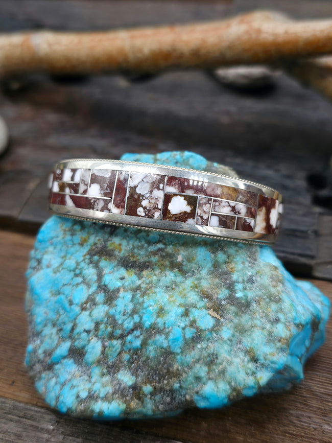 Sterling Silver Wild Horse Inlay Cuff - 6 1/2 in.