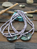 Five Strand Wampum Shell Necklace with Skyhorse Turquoise Discs by Fred Archuleta - 18 in. with 6 in. Extender