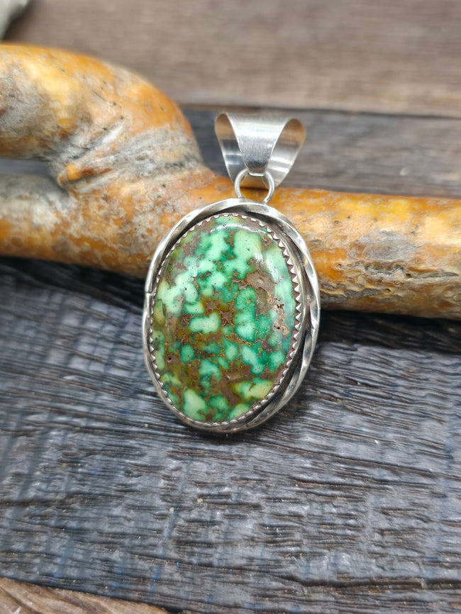 Sterling Silver Sonoran Turquoise Pendant by Ernest Hawthorne - 1 3/4 in. by 1 in.