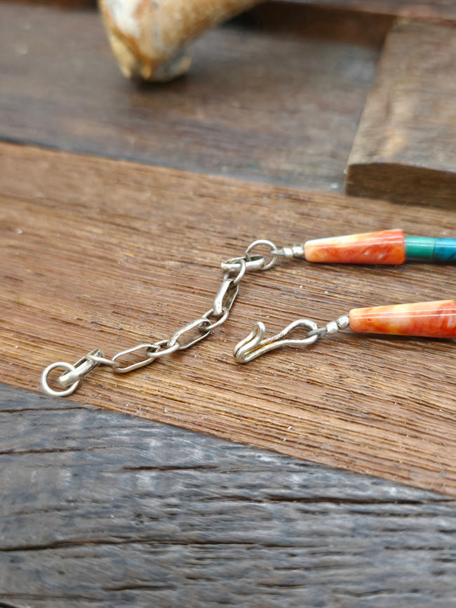 Graduated Orange and Purple Spiny Necklace with Turquoise Heishi by Lupe Lovato - 36 in. plus 2 in. extender
