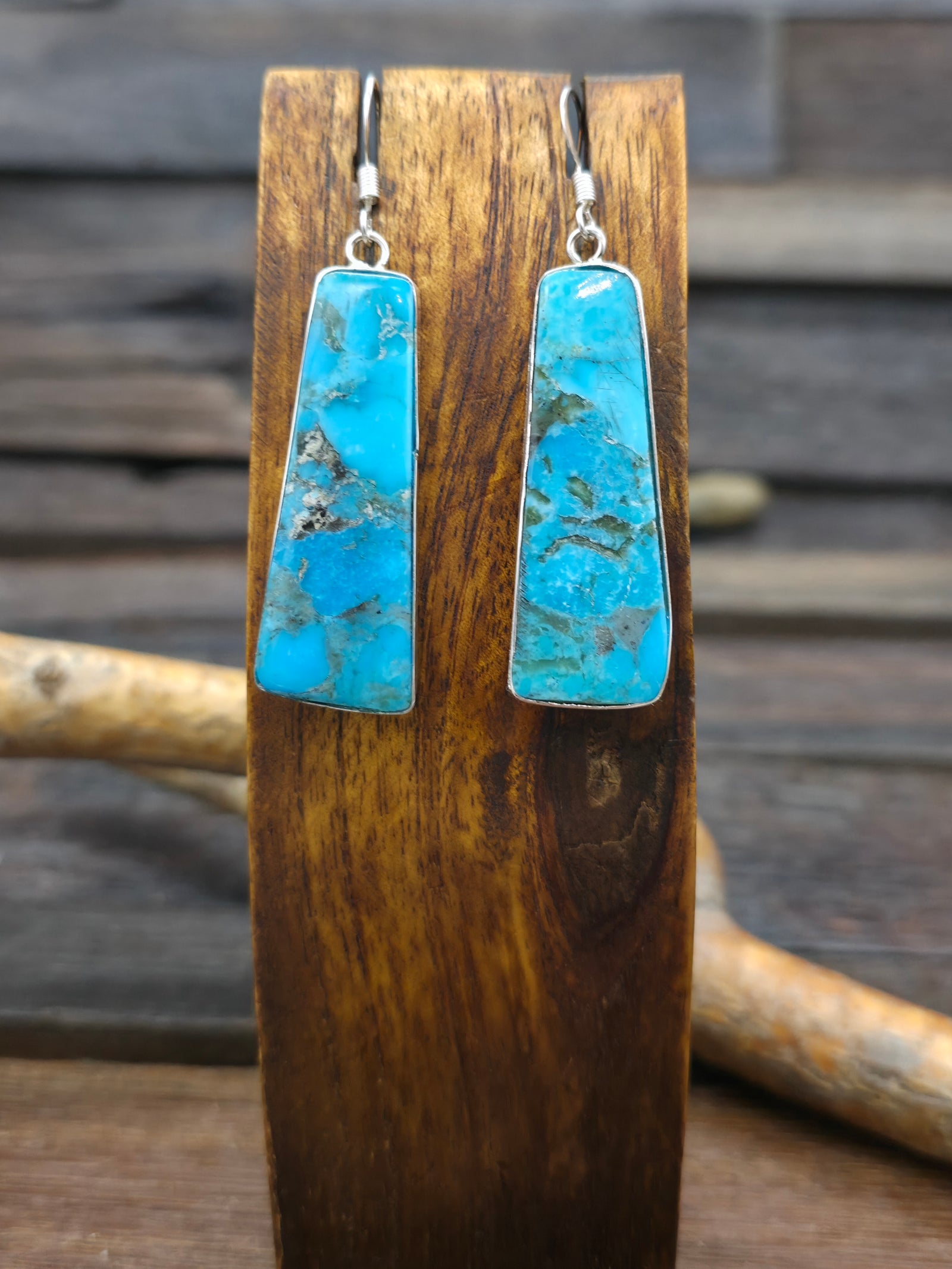 Blue Turquoise and Sterling Silver Slab Earrings by Veronica Tortalita