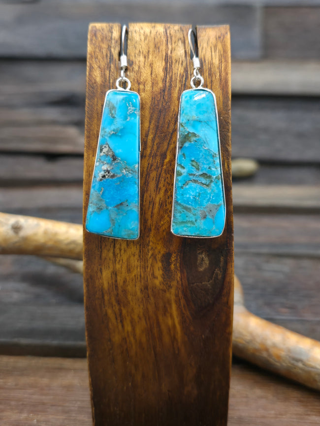 Blue Turquoise and Sterling Silver Slab Earrings by Veronica Tortalita