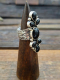 Sterling Silver Black Onyx Cluster Ring - Size 10