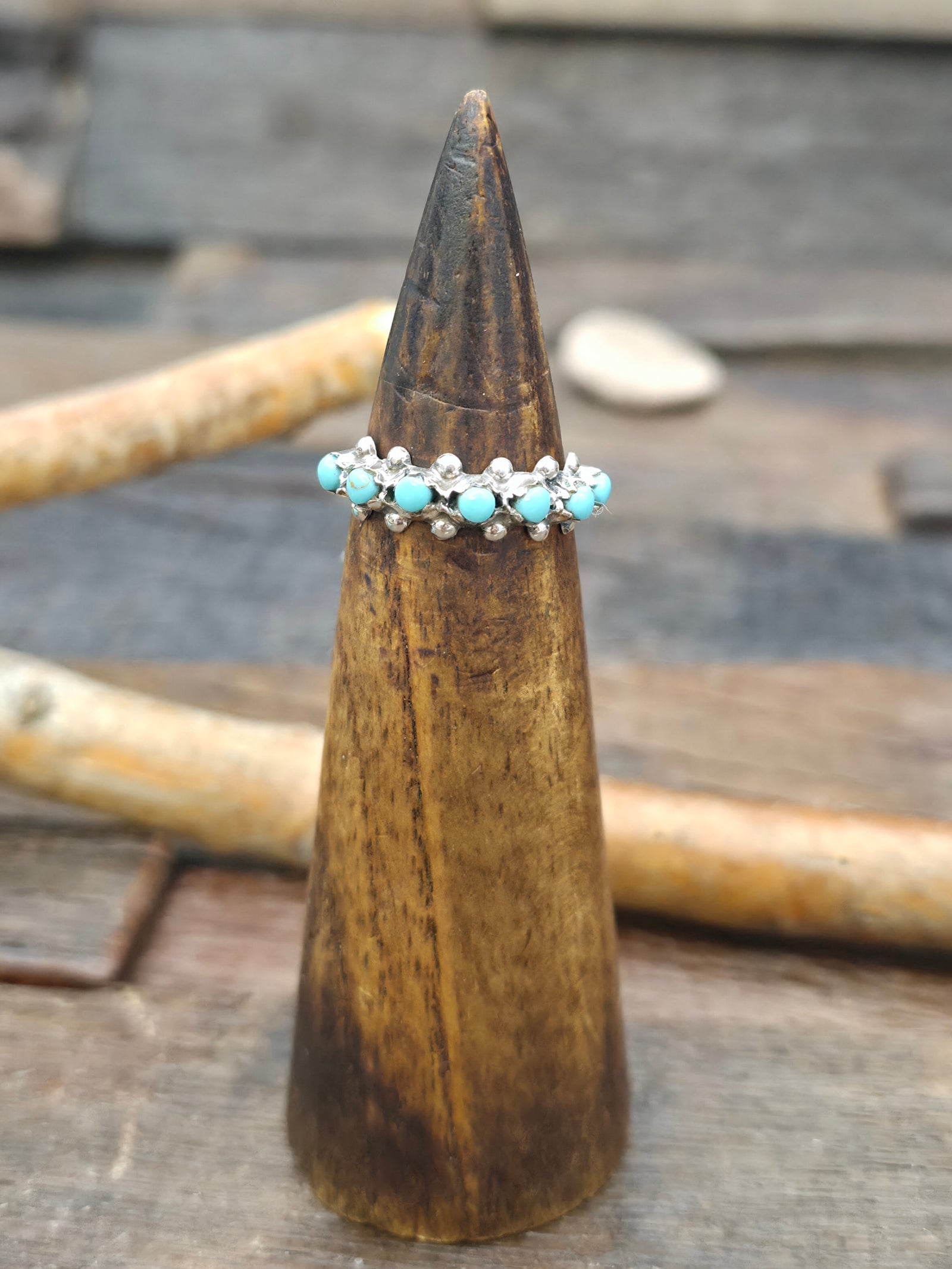 Sterling Silver Turquoise Petit Point Ring by Marlon Quam - Size 7
