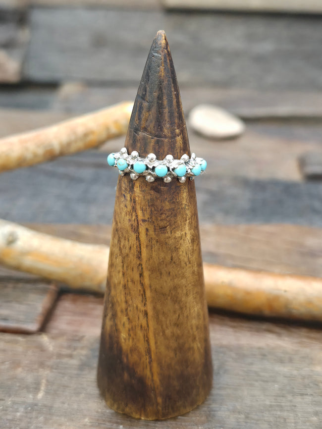 Sterling Silver Turquoise Petit Point Ring by Marlon Quam - Size 7