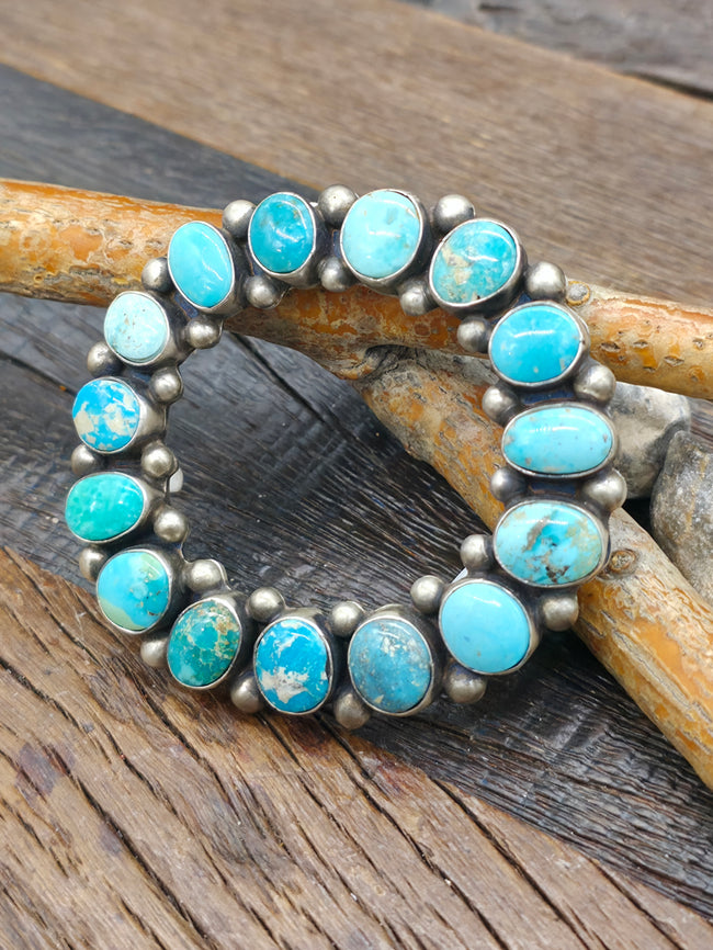 Sterling Silver Mixed Domestic Turquoise Buckle by Kathleen Livingston - 3 in. by 2 1/2 in.
