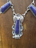 Sugilite and Sterling Silver Necklace with Flower and Turtle by Brenda Jimenez - 21 in.